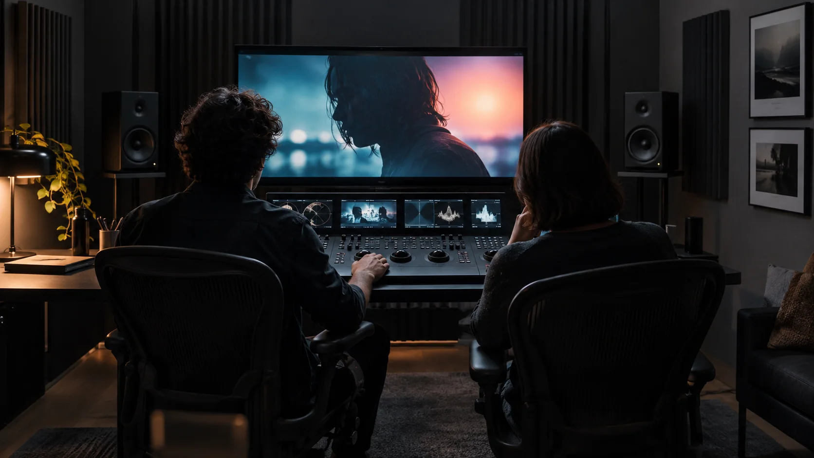 Color grading session in an edit suite